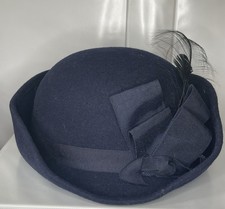vintage lancaster blue with feather women hat 100% Wool Made In USA WPL 4334