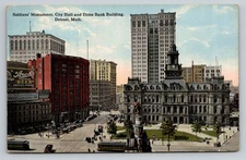 Detroit Michigan Downtown Street View City Hall Stroh's Beer MI Postcard
