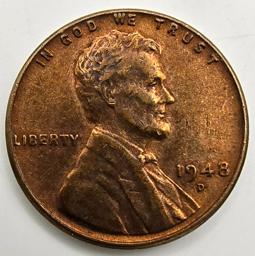 1948 D Lincoln Wheat Cent Red Brown Toned AU DET You Grade it RB Penny Free Ship
