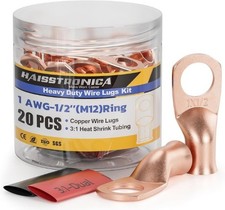 10pcs 1 AWG 1/2 Inch M12 Battery Cable Lugs Heavy Duty Copper Wire Lugs 3