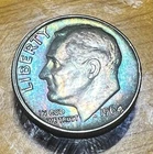 Deep Dark Blue Tone Silver Roosevelt Dime
