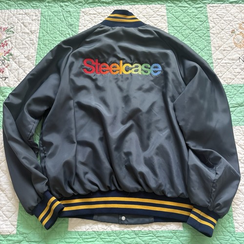 Vintage Steelcase Furniture Embroidered Logo Jacket Mens Bomber Rainbow As Is