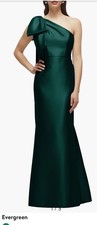 Alfred Sung Bow One-Shoulder Satin Twill Mermaid Gown,evergreen,sz 6, New