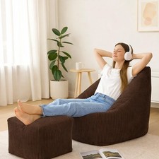 Bean Bag Chair with Footstool Large Bean Bags Adult Bean Bag Sofa with Filling