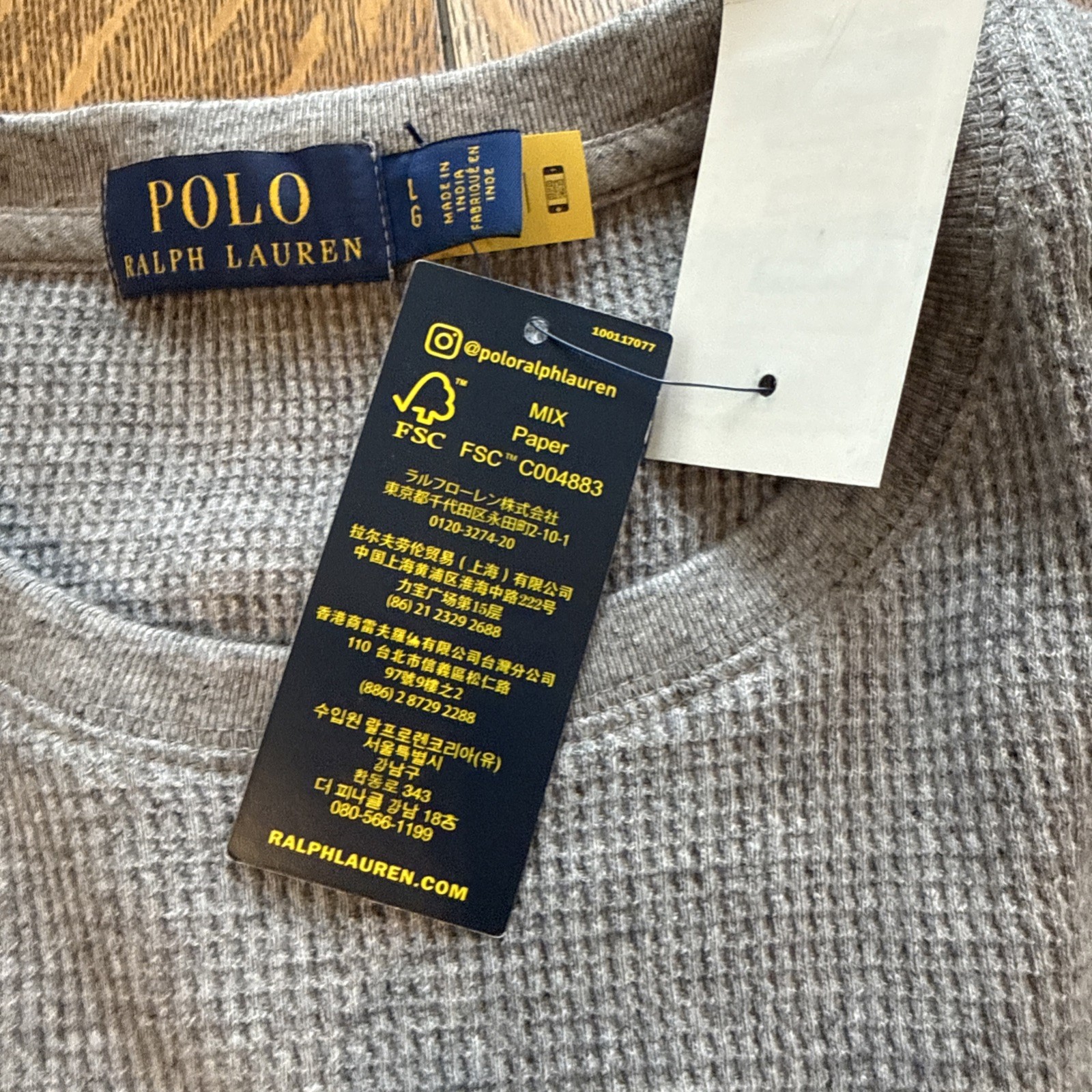 Polo Ralph Lauren Mens Thermal Shirt Large Slim Fit Gray Long Sleeve Waffle Knit thumbnail 6