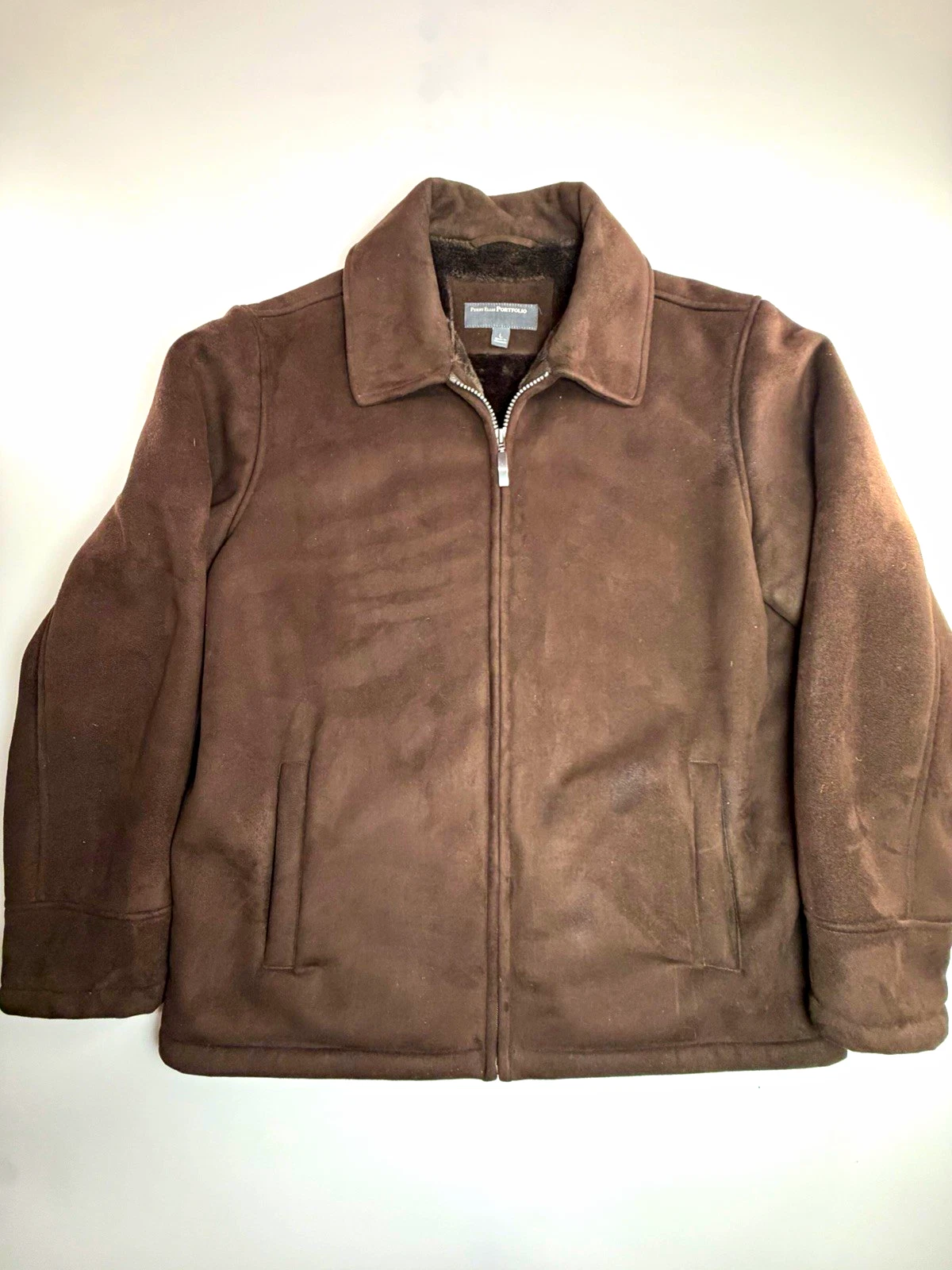Perry Ellis Portfolio Men’s Brown Faux Suede Faux Fur Lined Zip Jacket L - product detail image 1