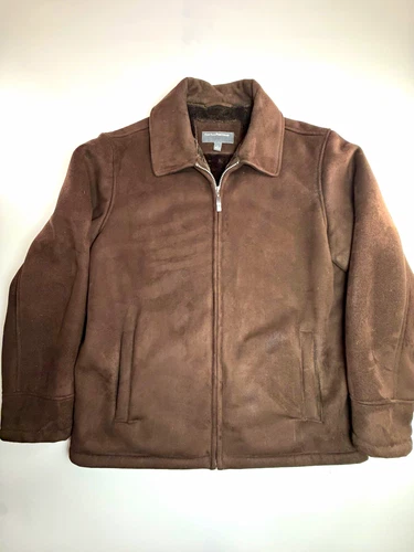 Perry Ellis Portfolio Men’s Brown Faux Suede Faux Fur Lined Zip Jacket L - product listing photo