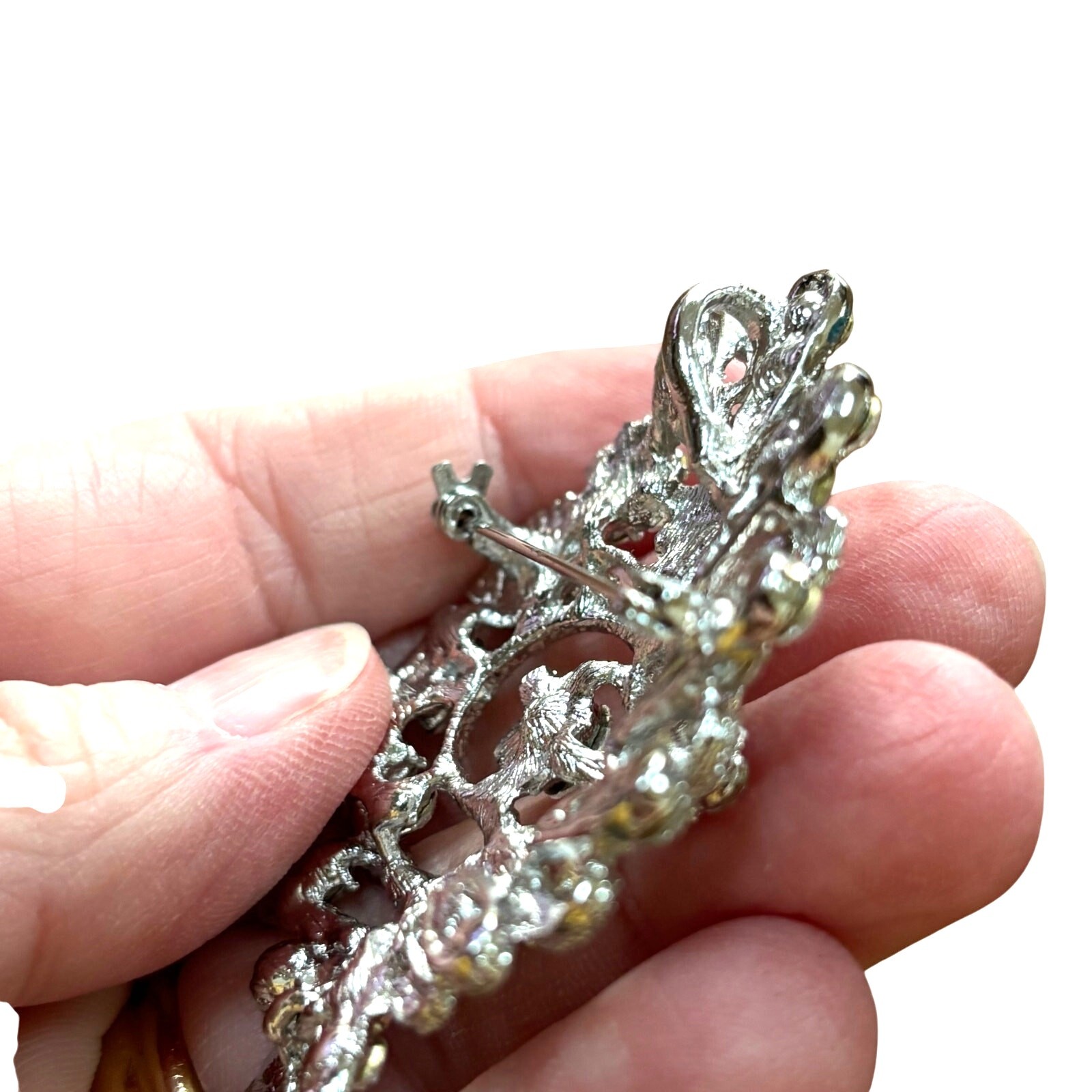 Silvertone statement brooch clear white rhineston… - image 4