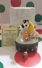 Caja con bisagras de porcelana vintage Hey Diddle Diddle con baratija de porcelana para perros