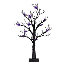 Nearly Natural 2ft Pre-Lit Artificial Halloween Spider Twig Tree w/24 Purple LED
