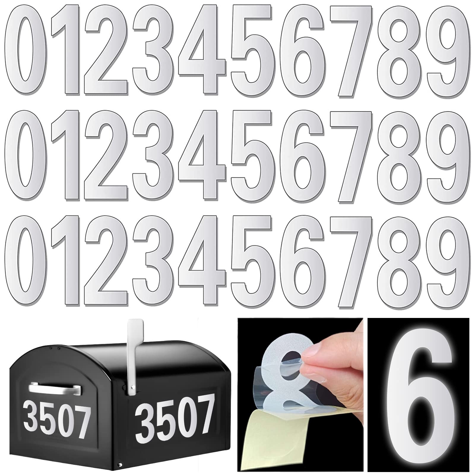 Reflective Mailbox Numbers for Outside - 30 Pcs Waterproof 3 inches, White