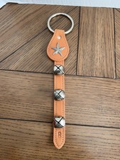 Starfish Charm Tan Leather Strap Sleigh Bell Door Hanger 12 Inch Made in USA