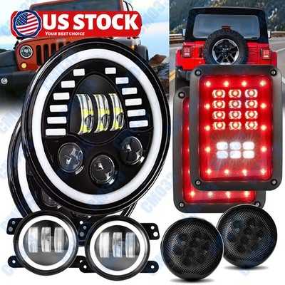 7'' LED Headlight Halo Fog Lights Turn Tail Lamp Combo For Jeep Wrangler JK 07-18