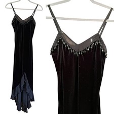 Vintage Betsey Johnson New York Velvet Sheer Mesh Beaded Noisemaker Slip Dress S