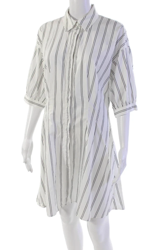 Club Monaco Womens Cotton Striped Short Sleeve Shirt Dress White Size 6 - Image 2 of 4