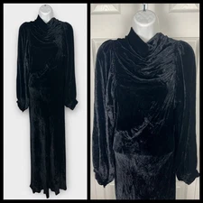 1930s Openhym's Debuvel Transparent Velvet Dress Black Art Deco Maxi Gown Sz 6