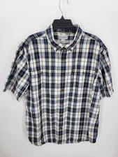 Carhartt Shirt Mens XL Blue White Plaid Short Sleeve Button Up Work Casual Logo