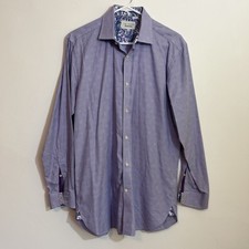 Ted Baker Men s Dress Shirt 15.5 32/33 Purple Check Print Paisley Endurance