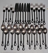 SET of 34 Hanford Forge Flatware GS 18/10 HAF9 Twisted Loop Handle Silverware VG