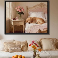 Oil Painting Golden Retriever Canvas Print Dog Lover Bedroom Wall Art Decor