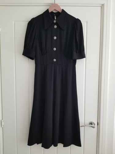 LK Bennett Black Smart Esme Dress Size UK 10 Midi Length Short Sleeve