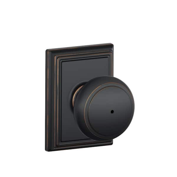 Andover Aged Bronze Privacy Bed/Bath Door Knob with Addison Trim