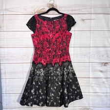 Dress Barn Red Black Floral Sequin Lace Fairy Goth Romantic Cocktail Dress Sz 6