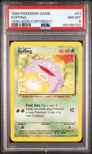 1999 POKEMON BASE SET 1999-2000 “4TH PRINT” #51 KOFFING PSA 8