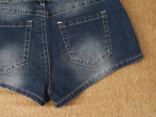 Denim booty shorts SHEIN mid rise stretch rear shaping size 30 actual 28 x 1.5 - Picture 10 of 13