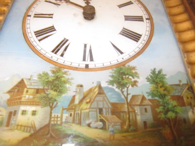 PENDULE  MURALE AVEC PEINTURE SOUS VERRE EPOQUE XIXème  - Photo 4/4