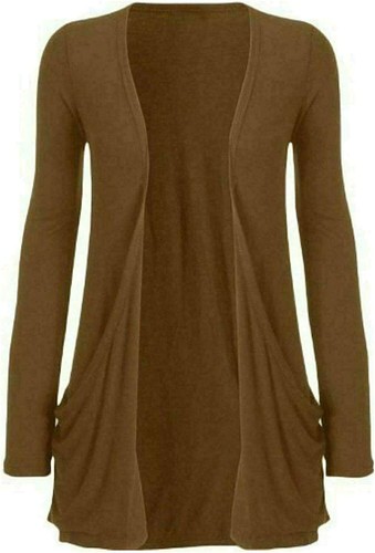 Women Long Sleeve Pocket Cardigan Ladies Open Front Boyfriend Plain Cardigan Top - Picture 14 of 25
