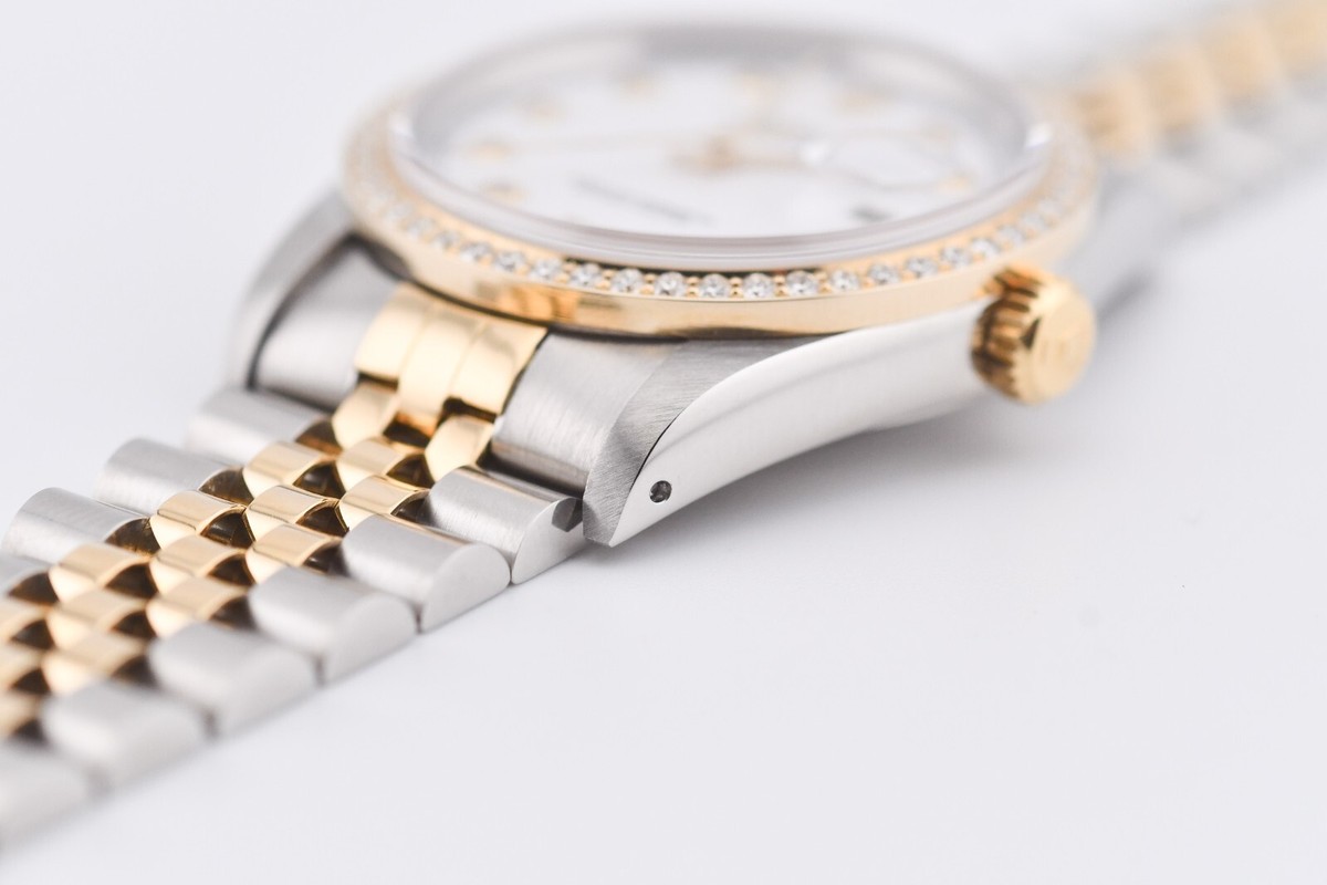Rolex Datejust 16233 Yellow Gold Diamond Bezel Custom White
