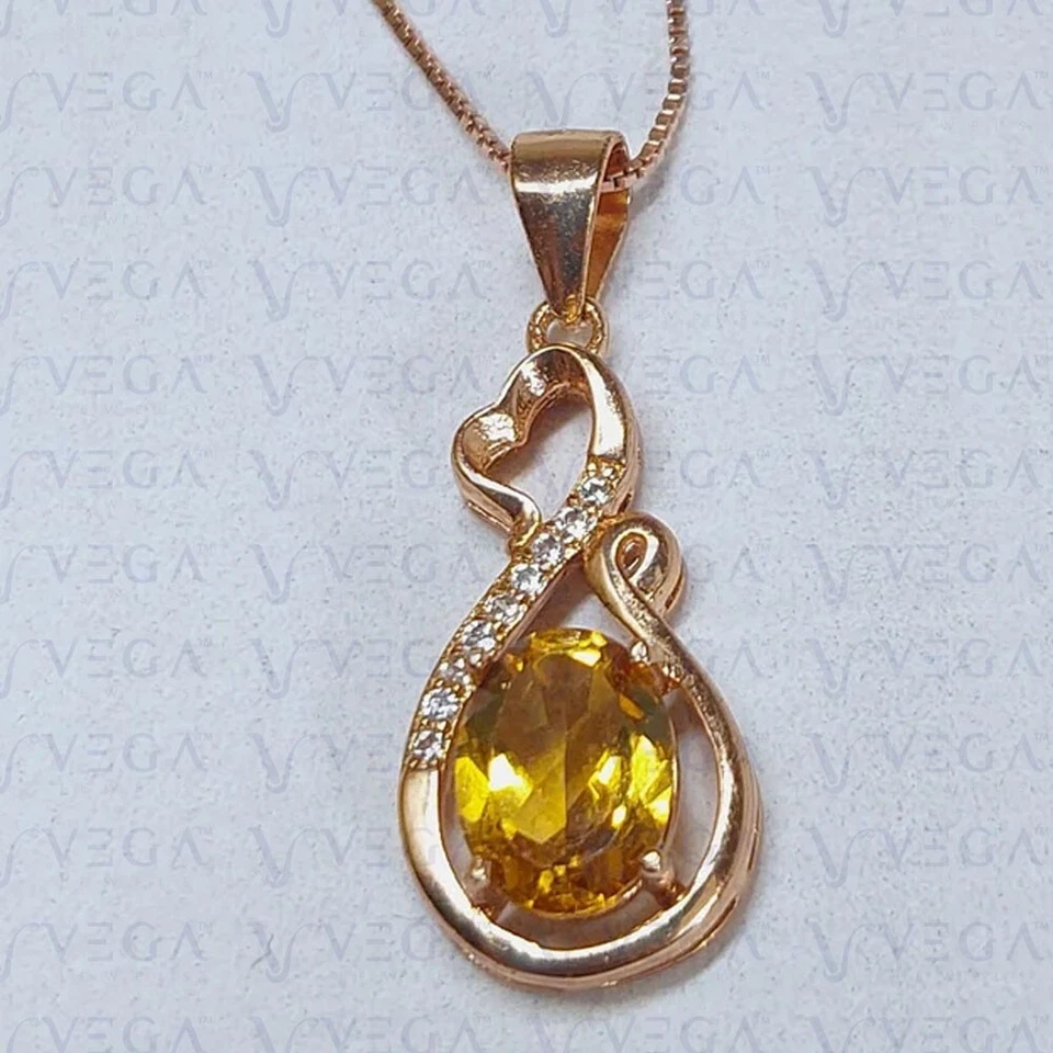 Colgante de oro rosa sólido de 14K con forma ovalada de citrino natural y diamante de 4,27 quilates sin cadena Foto 2 de 4