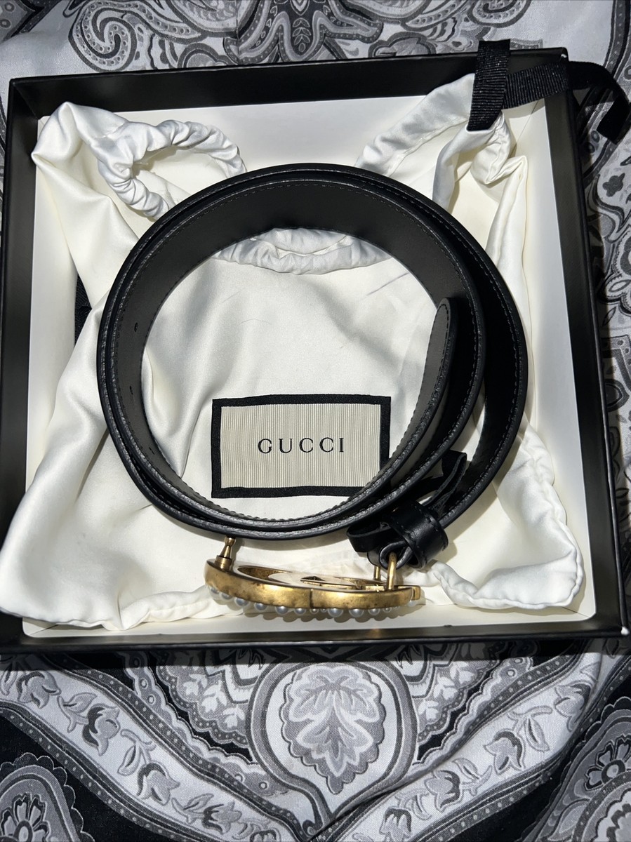 Gucci Marmont GG Pearl Black Calfskin Leather Belt Size 80MM  display picture 3