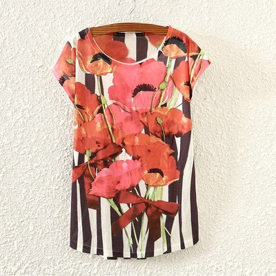 Cheap Price New Vintage Fashion Summer Women Short Sleeve Red Floral Print T Shirt Tee Tops Cheap Price New Vintage Fashion Summer Women Short Sleeve Red Floral Print T Shirt Tee Tops