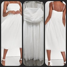 LULUS Darling Sweetheart White Swiss Dot Ruched Midi Dress Size XL**NWOT**