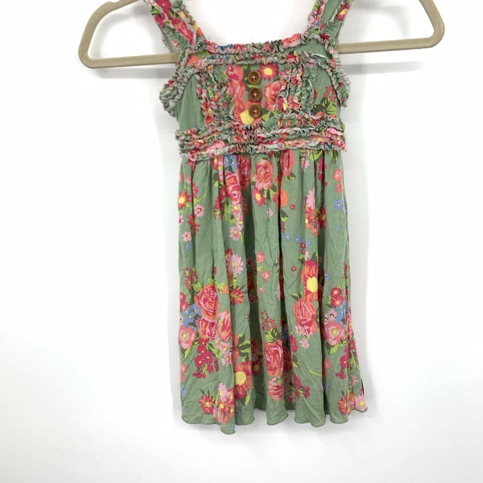 Vestido sin mangas Matilda Jane niños talla 4 niño XS rosa verde floral con volantes elástico Foto 3 de 4