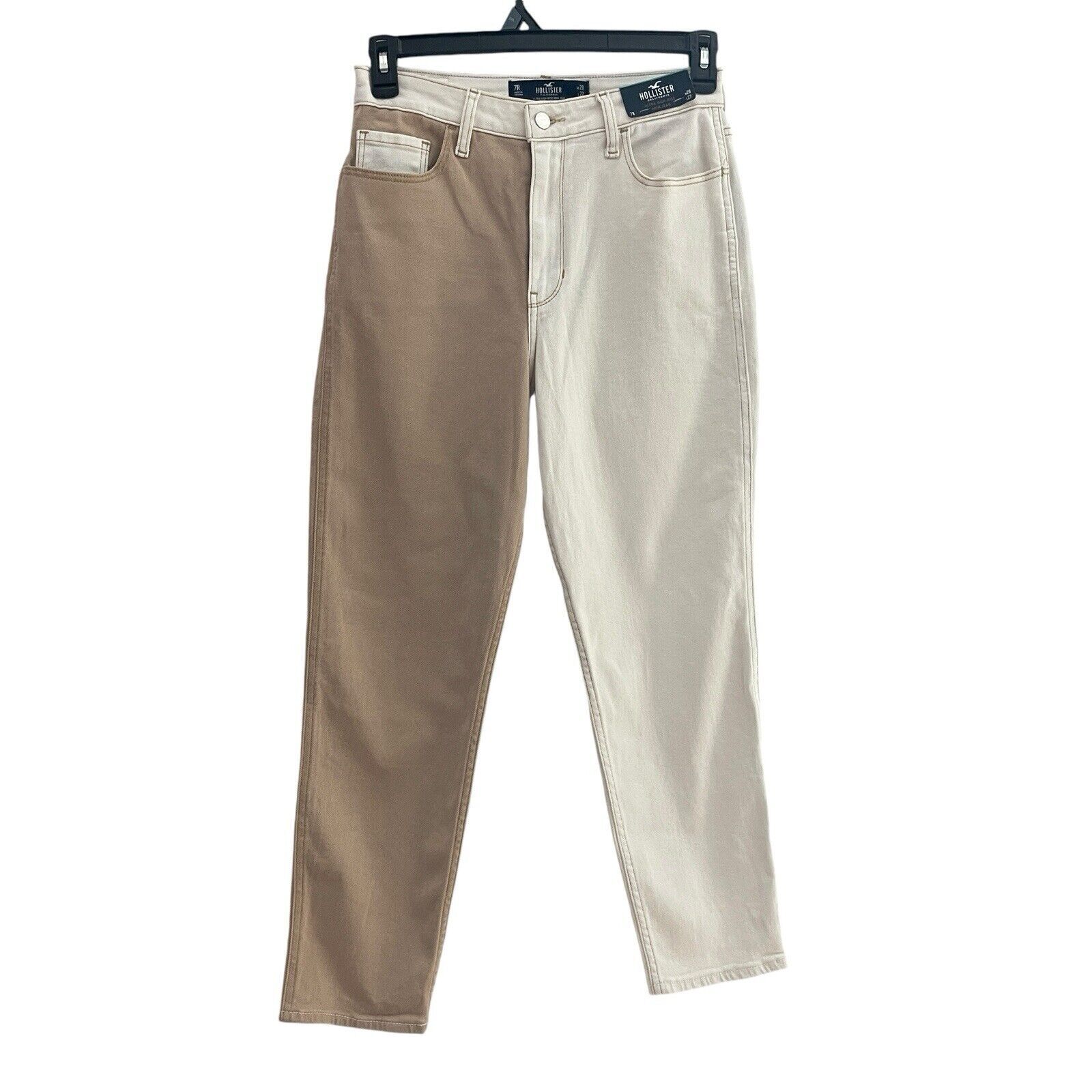 Hollister Mom Jeans Juniors Size 7R Brown White Colorblock Ultra High-Rise NWT-image