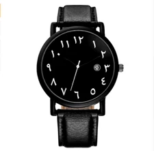 Mens Wrist Watch Big Arabic Numbers Quartz Movement PU Leather Band Accessory  