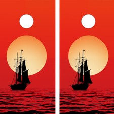 FADEPROOF Cornhole Board Wraps Laminated / Sunset Pirate Ship