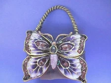 j3324  Purple Crystal Enamel Jewelry Trinket box  purple butterfly on handbag   