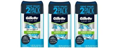 BL Gillette Deodorant Two Pack Power Rush 3.8 oz Clear Gel - THREE PACK