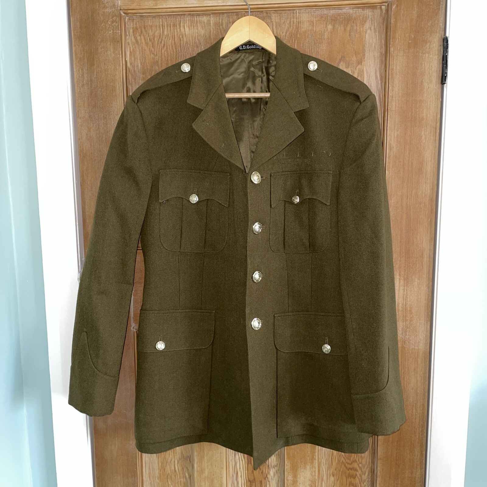 Giacca abito servizio militare vintage con bottoni Saville fila JD Gold 42 44R