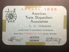 1935 American Train Dispatchers Association Membership Card C.D. Clements