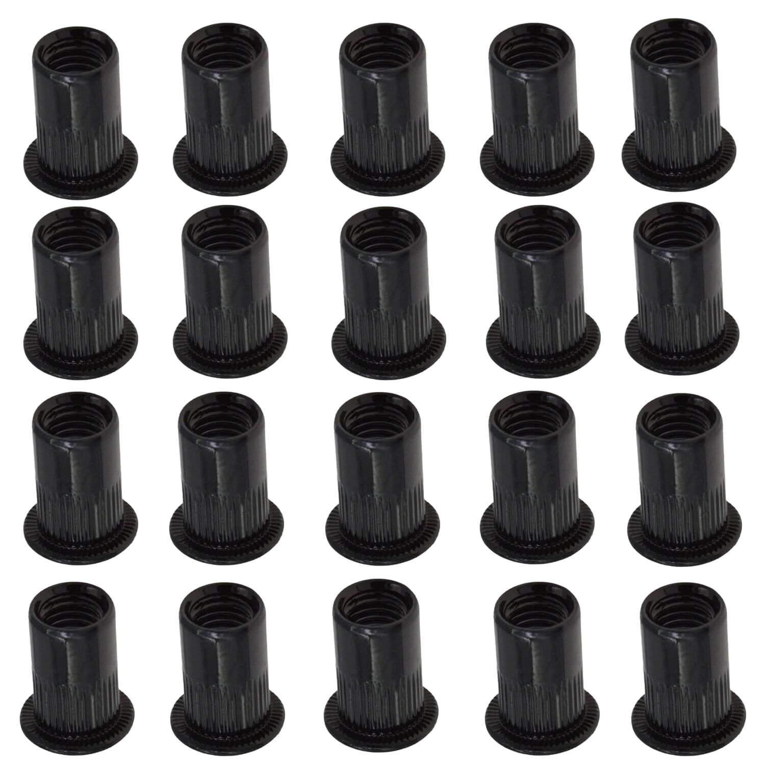20Pcs Rivet Nut Carbon Steel Galvanized Knurled Flat Threaded Insert Nut Black