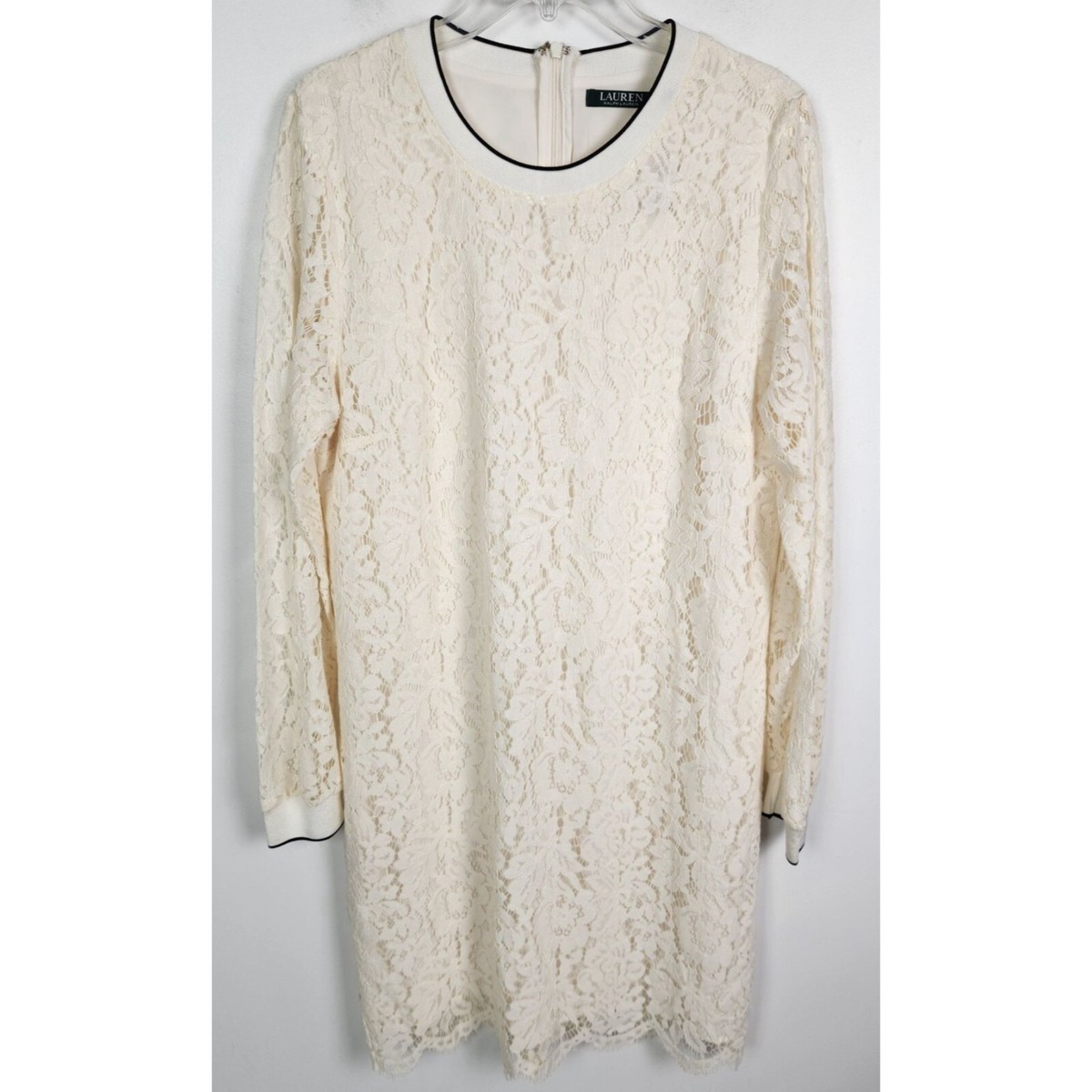 Lauren Ralph Lauren Women's Sz. 14 Winter Cream Lace Long Sleeve Shift  Dress NWT