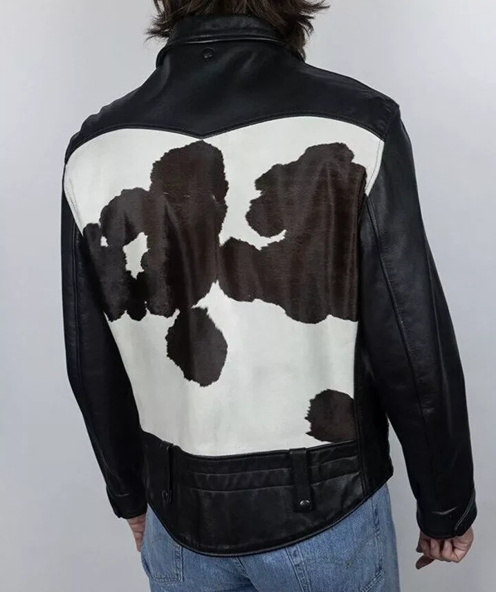 Handmade cowhide leather jacket men real hair on pony skin biker size all - Image 2 of 4