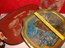 VTG 2 LOT pair 12" California SAN FRANCISCO Tin Masonite Tray Souvenir Serving