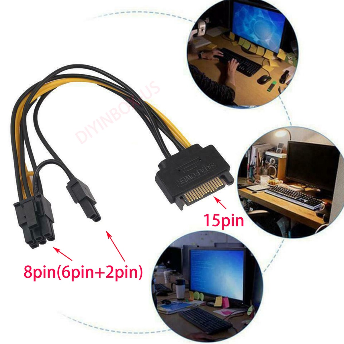 2 Paquets 2X Sata Power 15 Pin Vers 8 Pin Pci Express (Pcie) Graphique La Vidéo Carte D