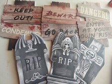 6 Halloween Outdoor Decorations Tombstone Yard Signs Stake prop New
